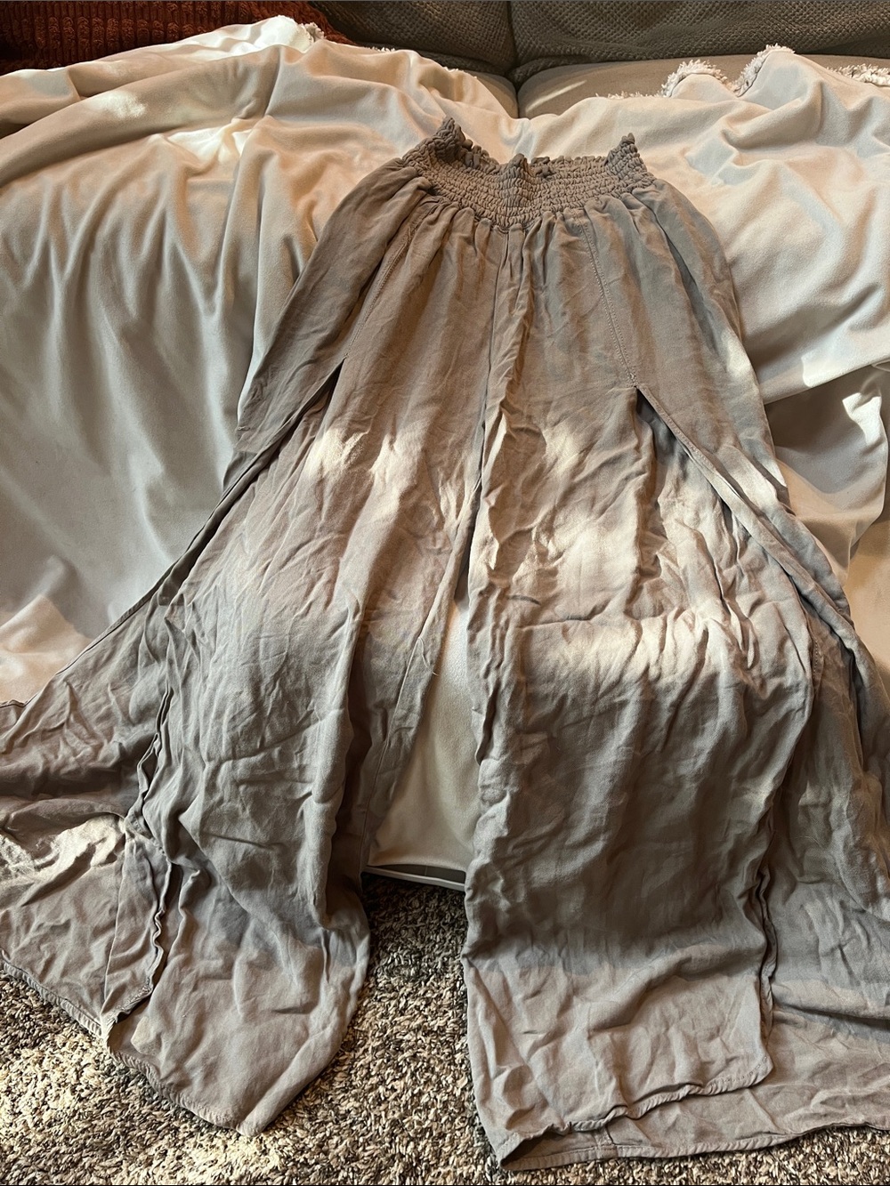 Rewash Taupe Wide-Leg Smocked Waist